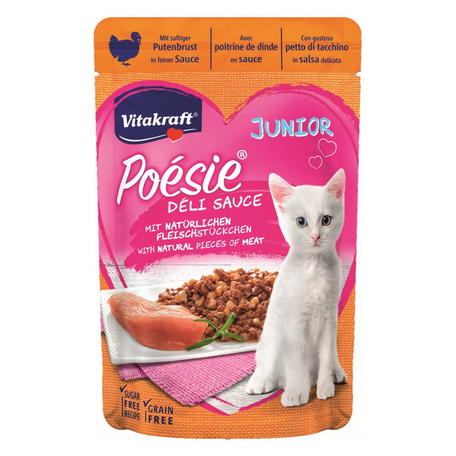Vitakraft Katzenfutter Poesie DeliSauce Junior, Putenbrust, 23 Beutel, Nassfutter für: Katzen von Vitakraft
