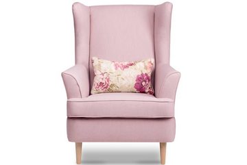 Konsimo Ohrensessel STRALIS Sessel, zeitloses Design, hohe Füße, inklusive dekorativem Kissen
