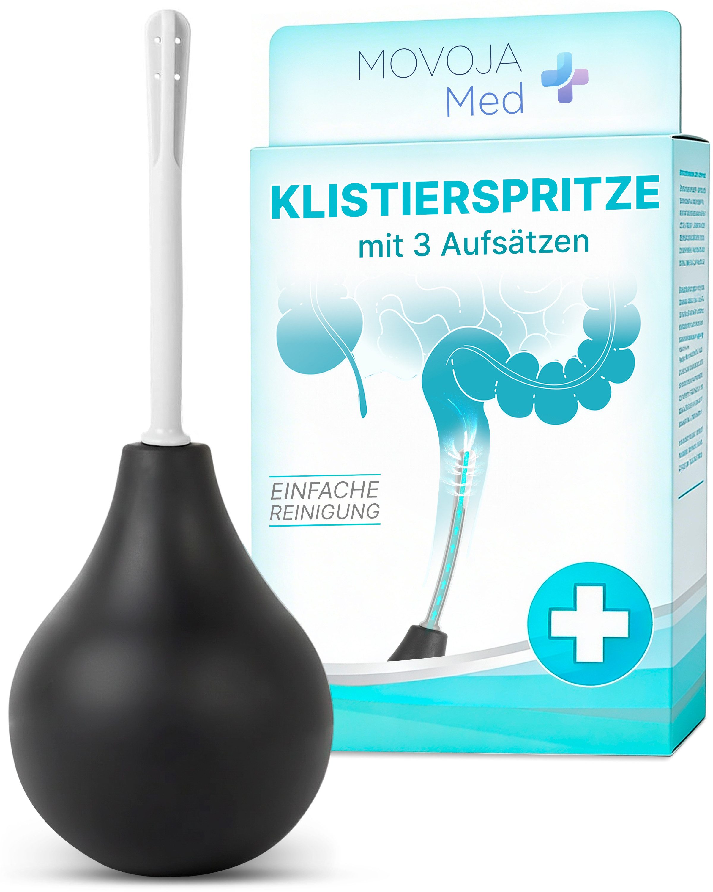 MOVOJA Mobiles Bidet Klistierspritze 225 ml mit 3 Aufsätzen, Reinigungssystem, 225ml, Medizinischem Silikon, incl. 3 Attachments