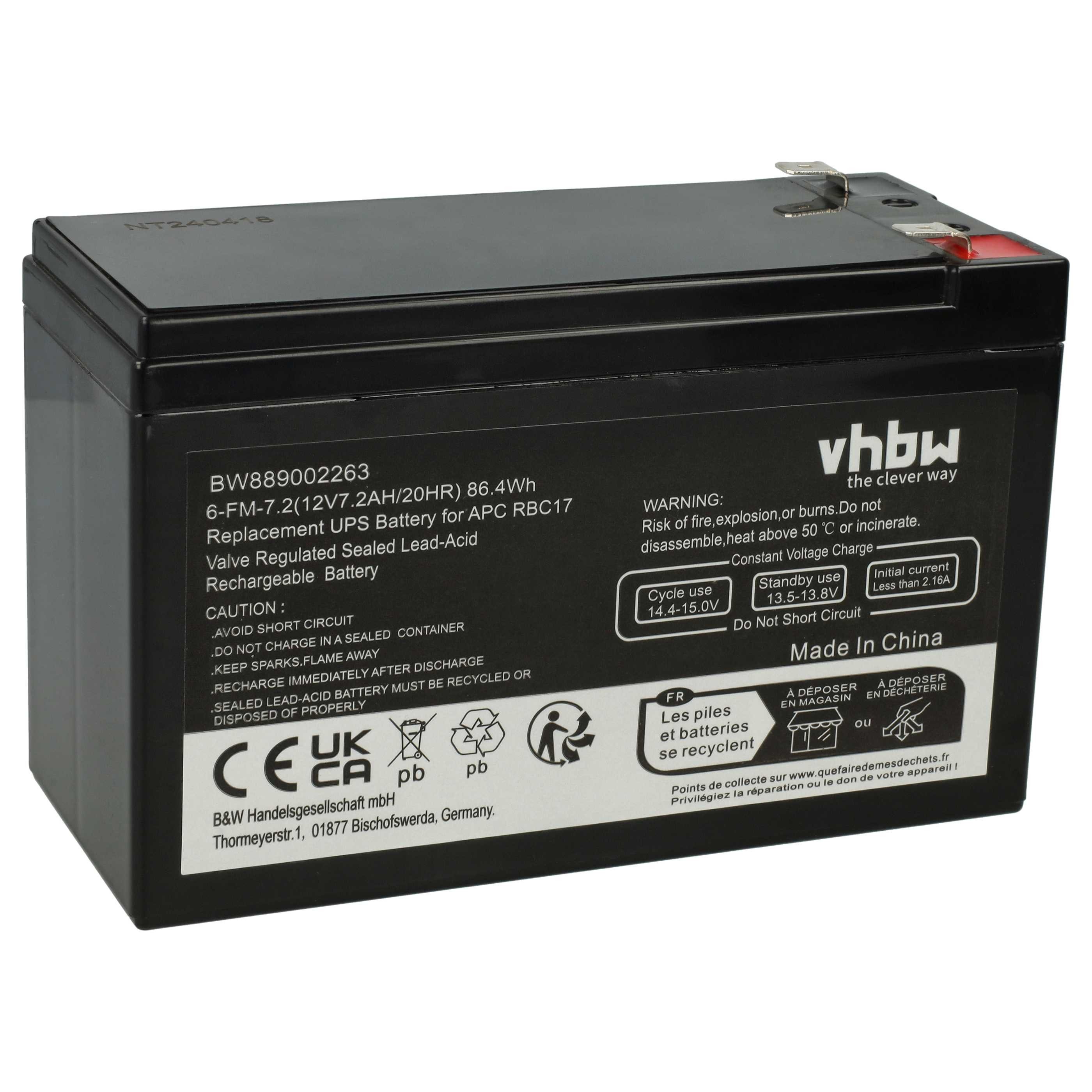 vhbw Akku Ersatz für APC RBC17 für USV (7,2 Ah, 12 V, AGM) Akku Akku AGM 7200 mAh (12 V, 1 St), Leistungsfähiger Austausch-Akku für USV, Wiederaufladbar, Jede