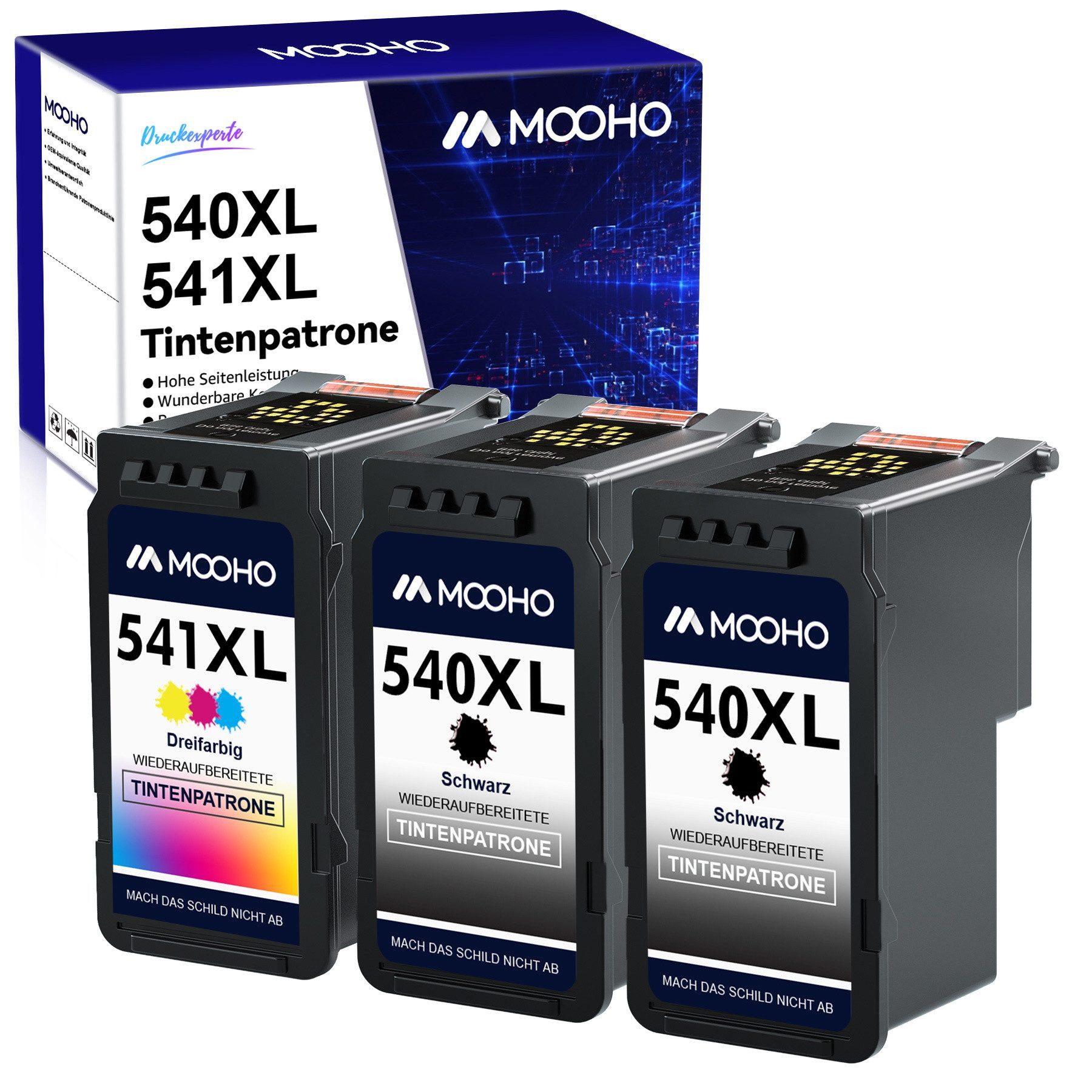 MOOHO 2/3er Kompatibel für CANON PG-540XL CL-541XL Tintenpatrone (für Canon PG 540 XL CL 541 XL Canon 540XL 541XL, 3-tlg., Kompatibel für Pixma MX475 525 MG3650 4100 TS5150)