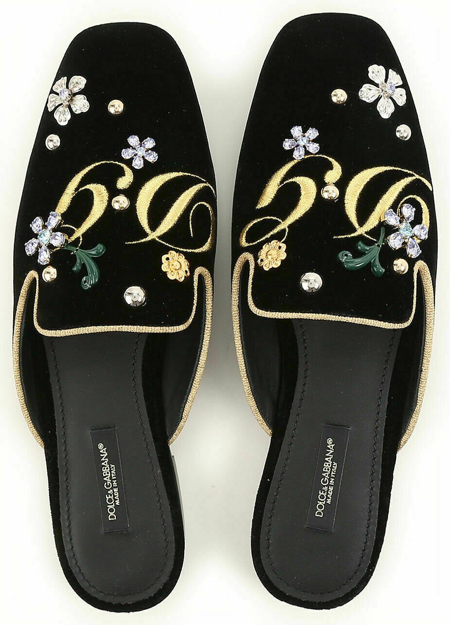 DOLCE & GABBANA DOLCE GABBANA JACKIE SAMT PANTOLETTEN FLATS MULES SLIPPER SCHUHE SANDA Sandale