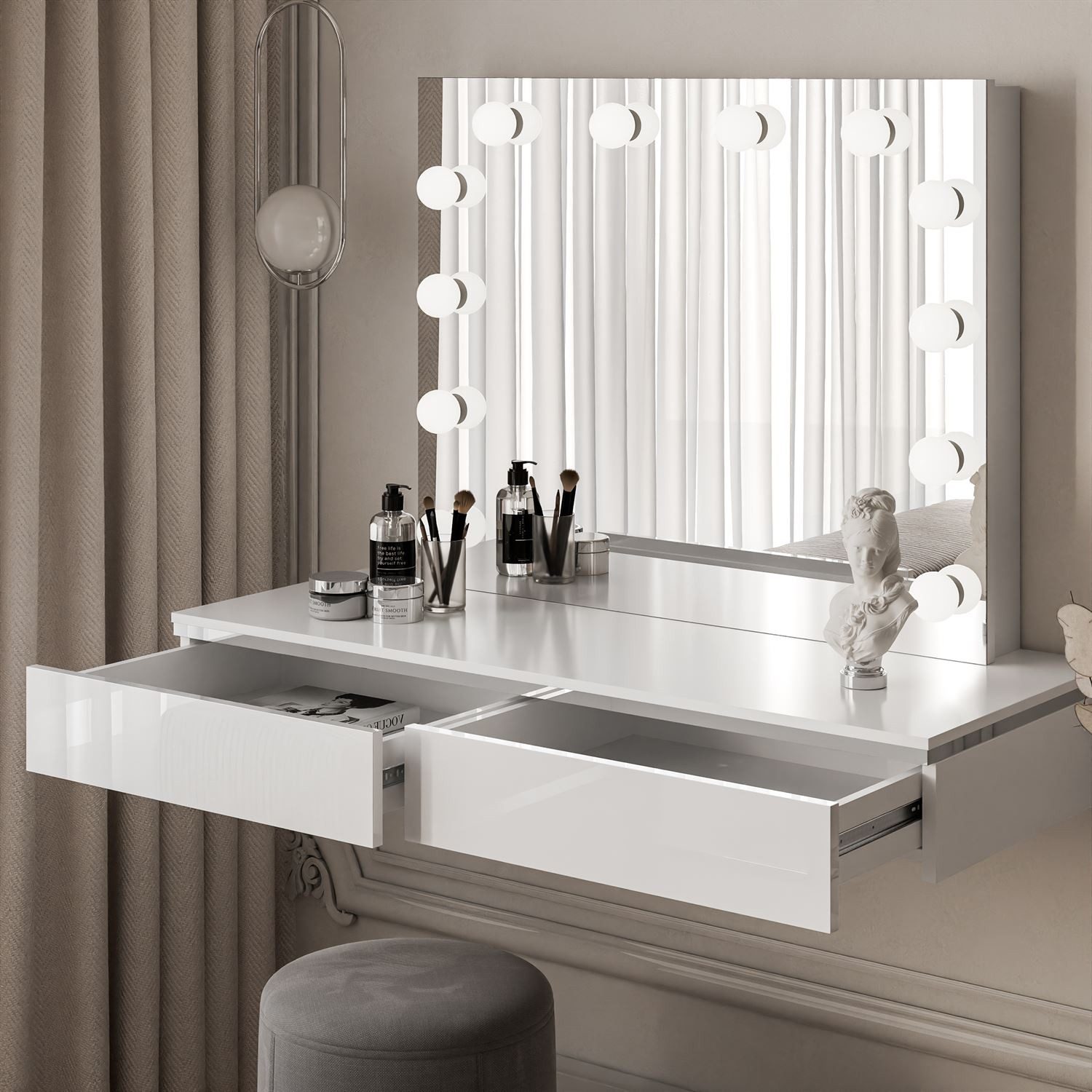 Lookway Schminktisch AURORA SILVER ELITE – Hängender Schminktisch mit Spiegel (1x Konsole 1x Spiegel), Breite: 102 cm – Bild 3 von 5