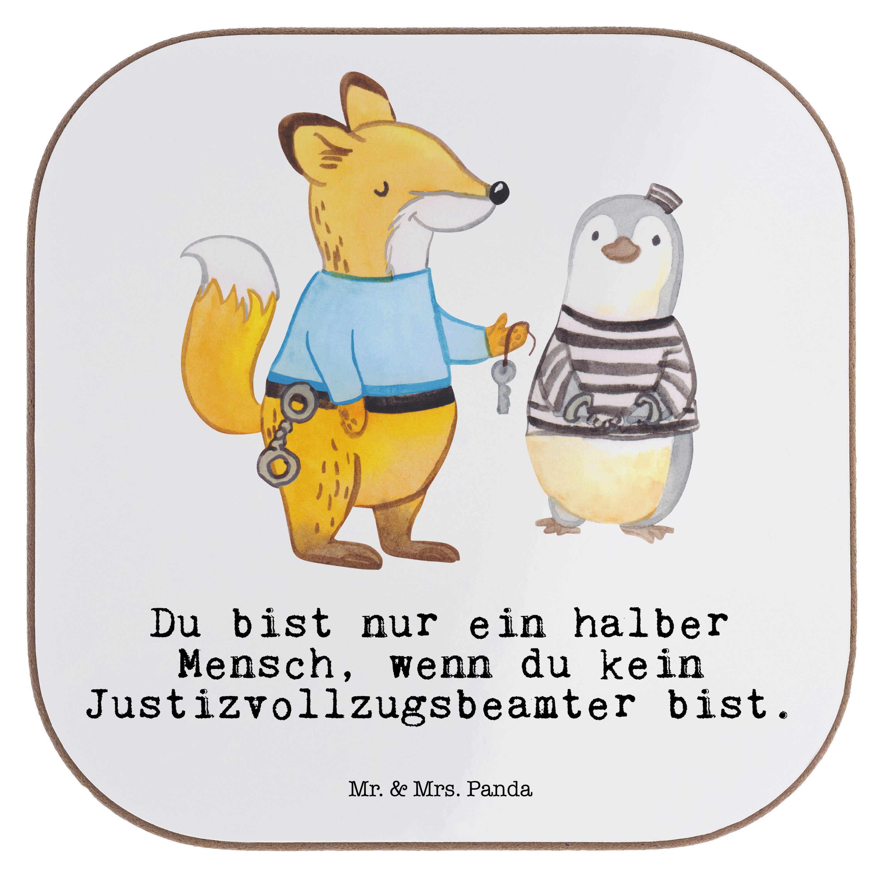 Mr. & Mrs. Panda Getränkeuntersetzer Justizvollzugsbeamter mit Herz - Weiß - Geschenk, Untersetzer Gläser, 1-tlg.