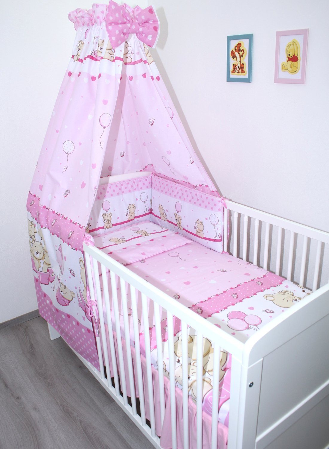 Babybettwäsche Baby Bettset- 6 teiliges Set mit Vollstoff Himmel Bettwäsche Nestchen