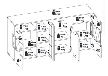 Feldmann-Wohnen Sideboard Dalano (Dalano, 1 St., Sideboard), 174x42x83cm Evoke Eiche weiß mit Schublade und Türen