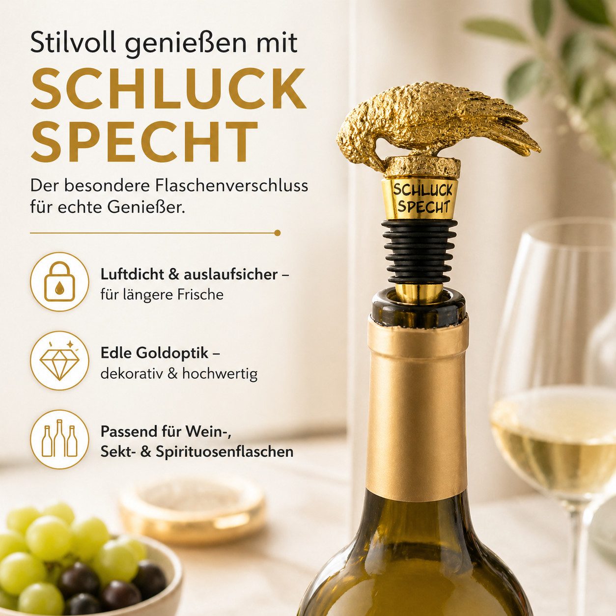 Gehlmann Flaschenverschluss Weinflaschenverschluss Specht - Gold