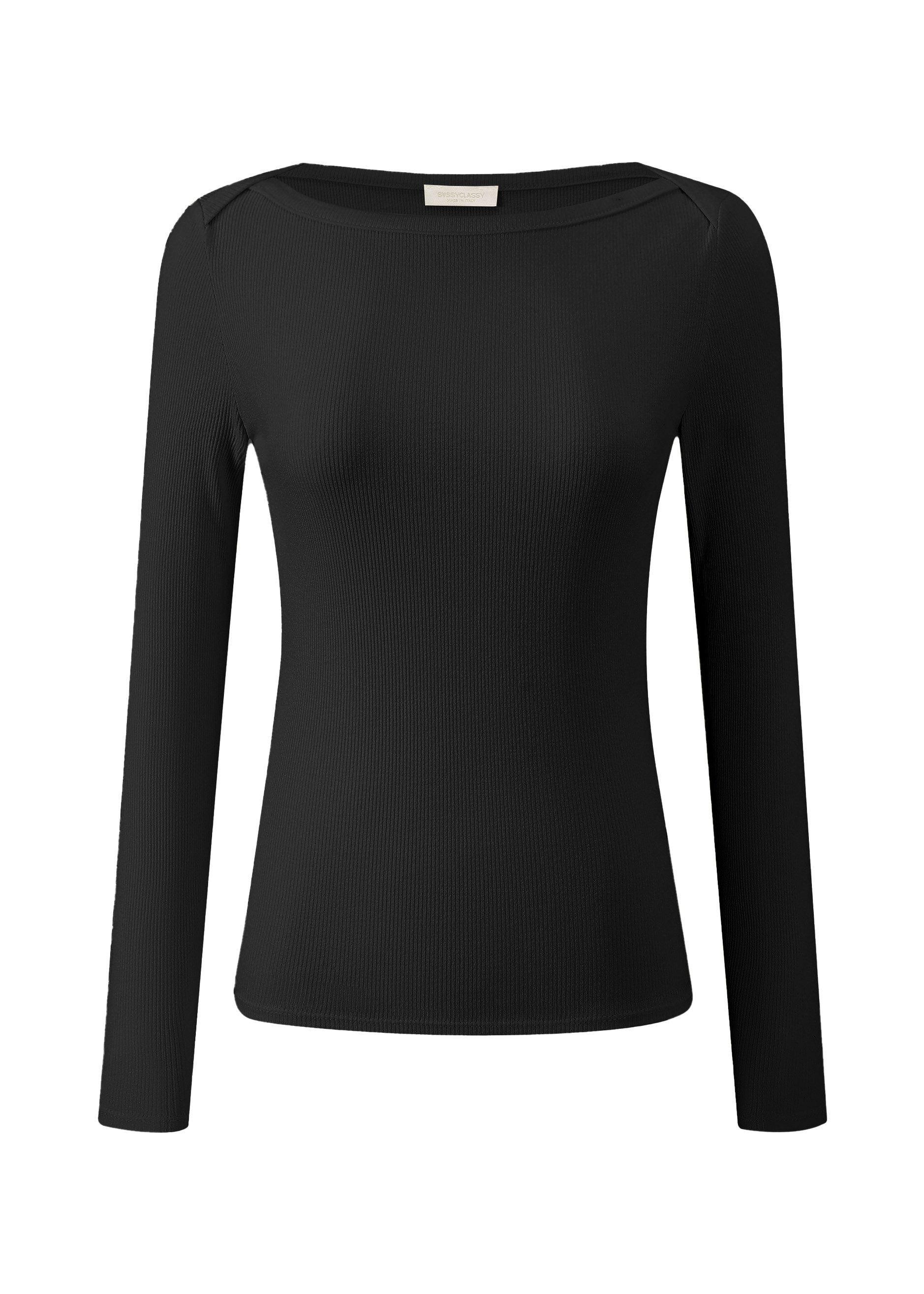 SASSYCLASSY Langarmshirt Langarmshirt mit U-Boot Ausschnitt für Damen Elegantes Shirt in feiner Rippstruktur – Bild 3 von 5