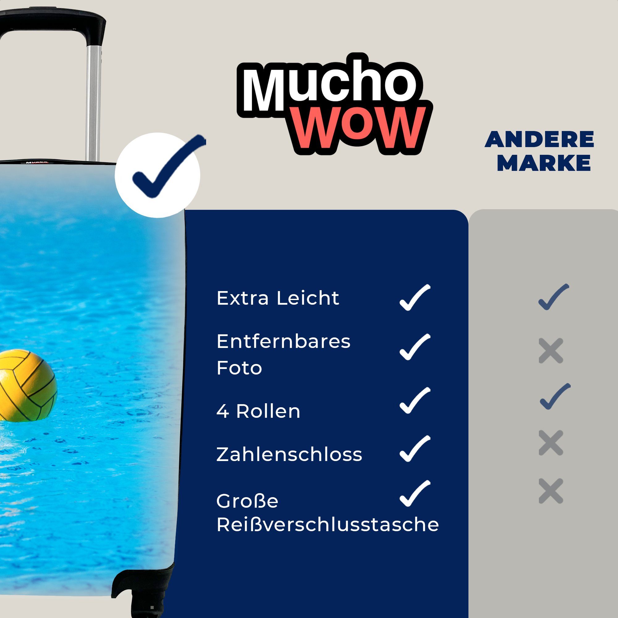 Handgepäck Trolley, MuchoWow Reisetasche Wasserball im Wasser, rollen, Rollen, für 4 Ferien, Handgepäckkoffer mit Reisekoffer