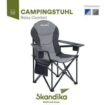 Skandika Campingstuhl Relax Comfort (blau/grau), Bequemer Klappstuhl, Getränkehalter und Kühlfach