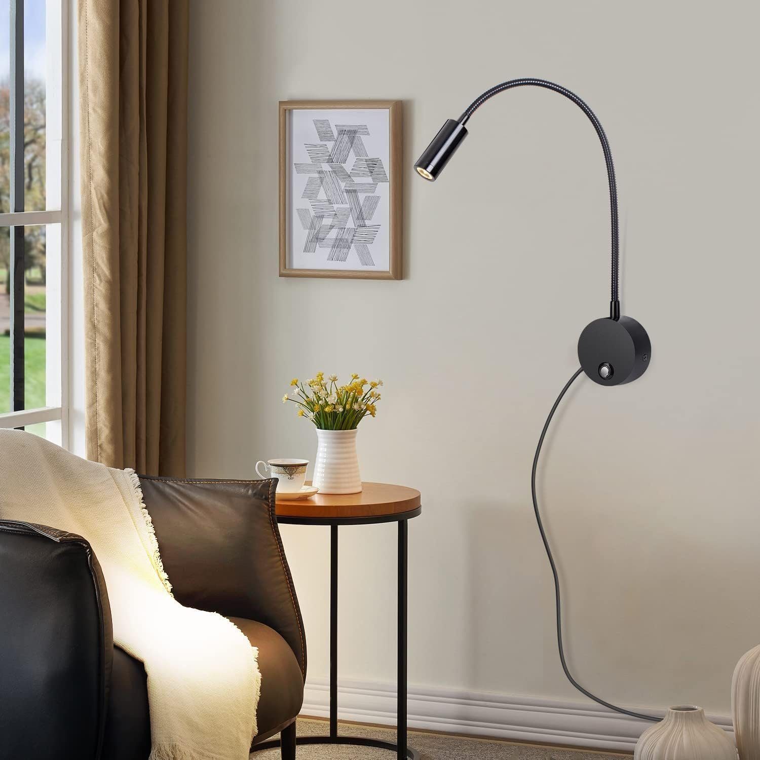 DOPWii Schreibtischlampe Leselampe Wandmontage,mit Schalter & 360° Schwarz USB-Ladeanschluss, Touch