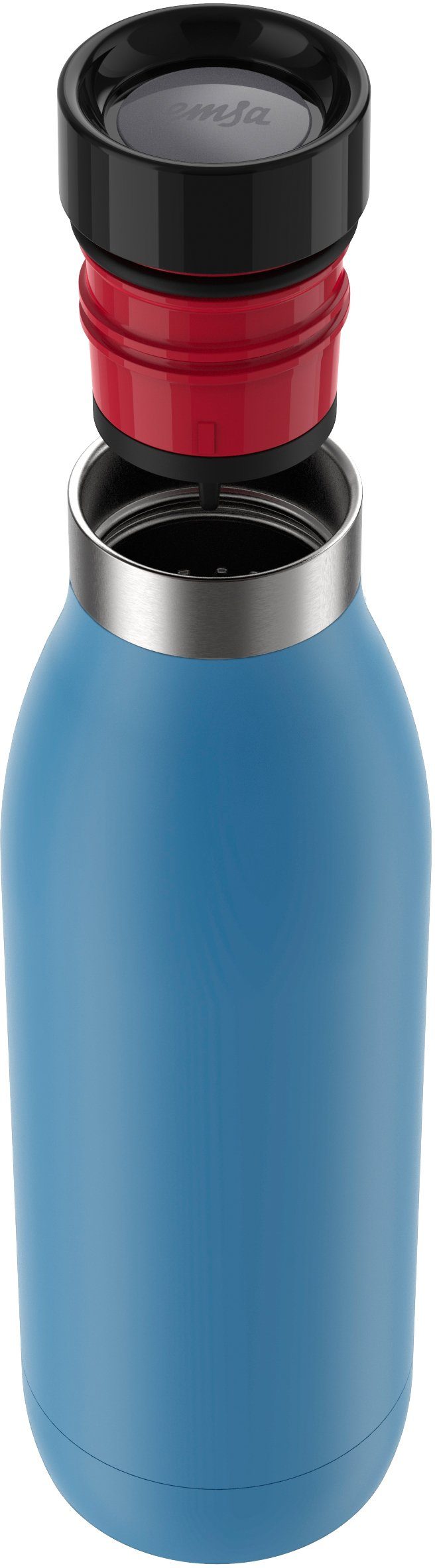 Edelstahl, Bludrop 12h Emsa Deckel, warm/24h kühl, spülmaschinenfest Trinkflasche Color, aquablau Quick-Press