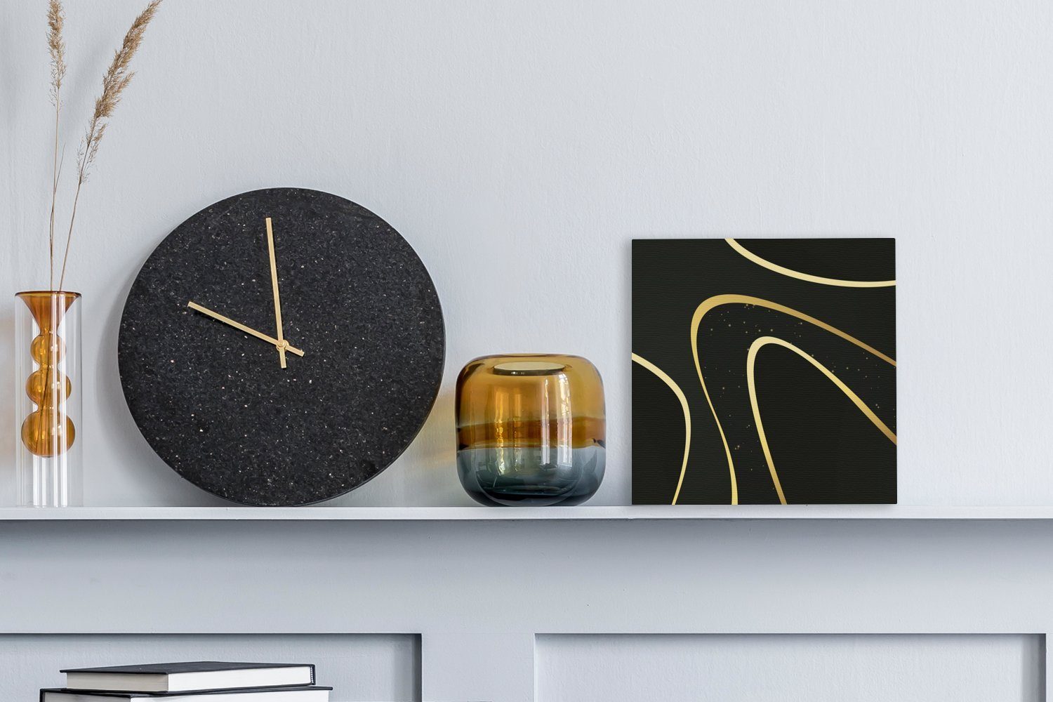 OneMillionCanvasses® Leinwandbild Goldene Wellen auf Hintergrund, Schlafzimmer bunt St), Wohnzimmer Bilder schwarzem (1 für Leinwand