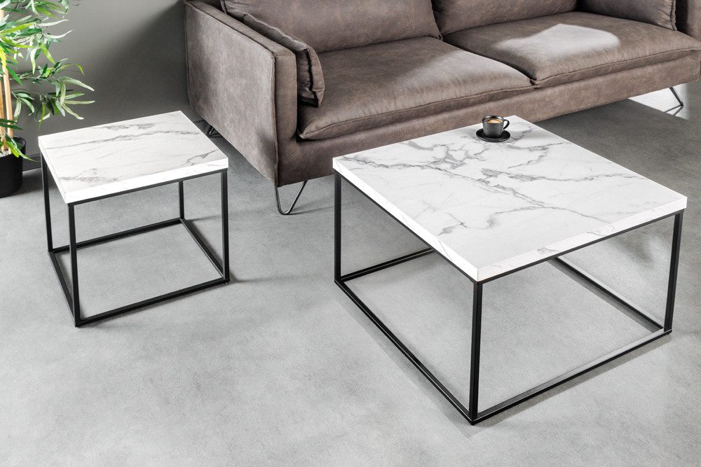 riess-ambiente Beistelltisch ARCHITECTURE 45cm weiß/schwarz – Metallgestell, Marmor-Design (Einzelartikel, 1-St), quadratische Platte & Industrial-Stil – ideal neben Sessel, Sofa & Co.