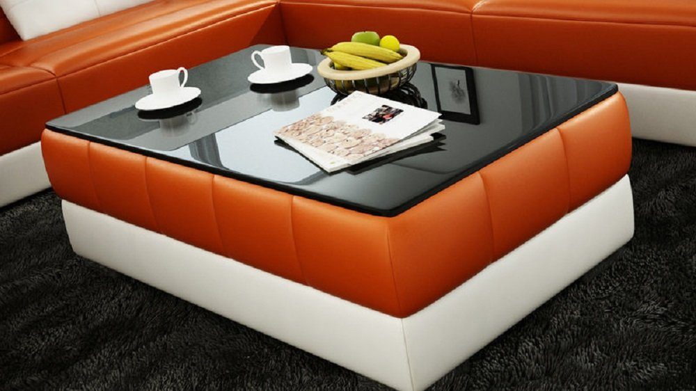 JVmoebel Glastische Tisch Leder Couchtisch Orange/Weiß Tisch Couchtisch Moderner Designer Glas Polster
