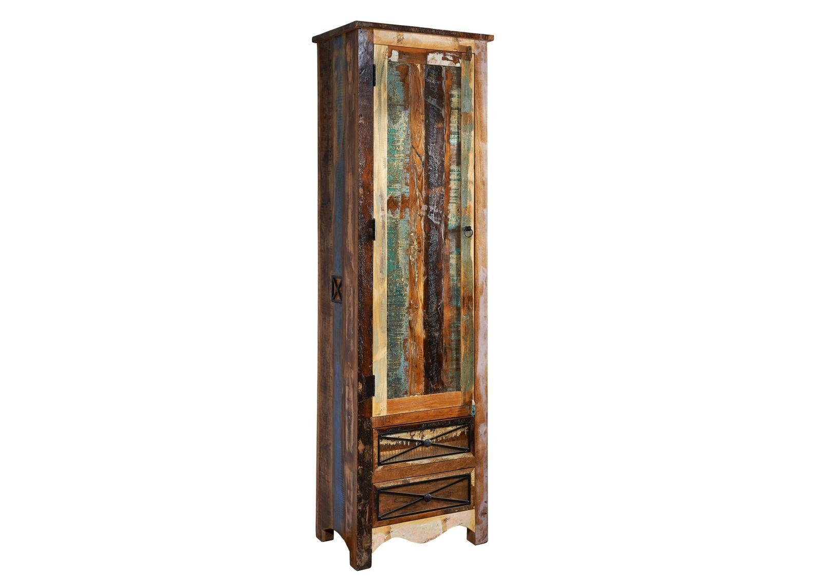 Massivmoebel24 Garderobenschrank (Altholz 60x40x200 mehrfarbig lackiert NATURE OF SPIRIT #109) Altholz 60x40x200 mehrfarbig lackiert NATURE OF SPIRIT #109