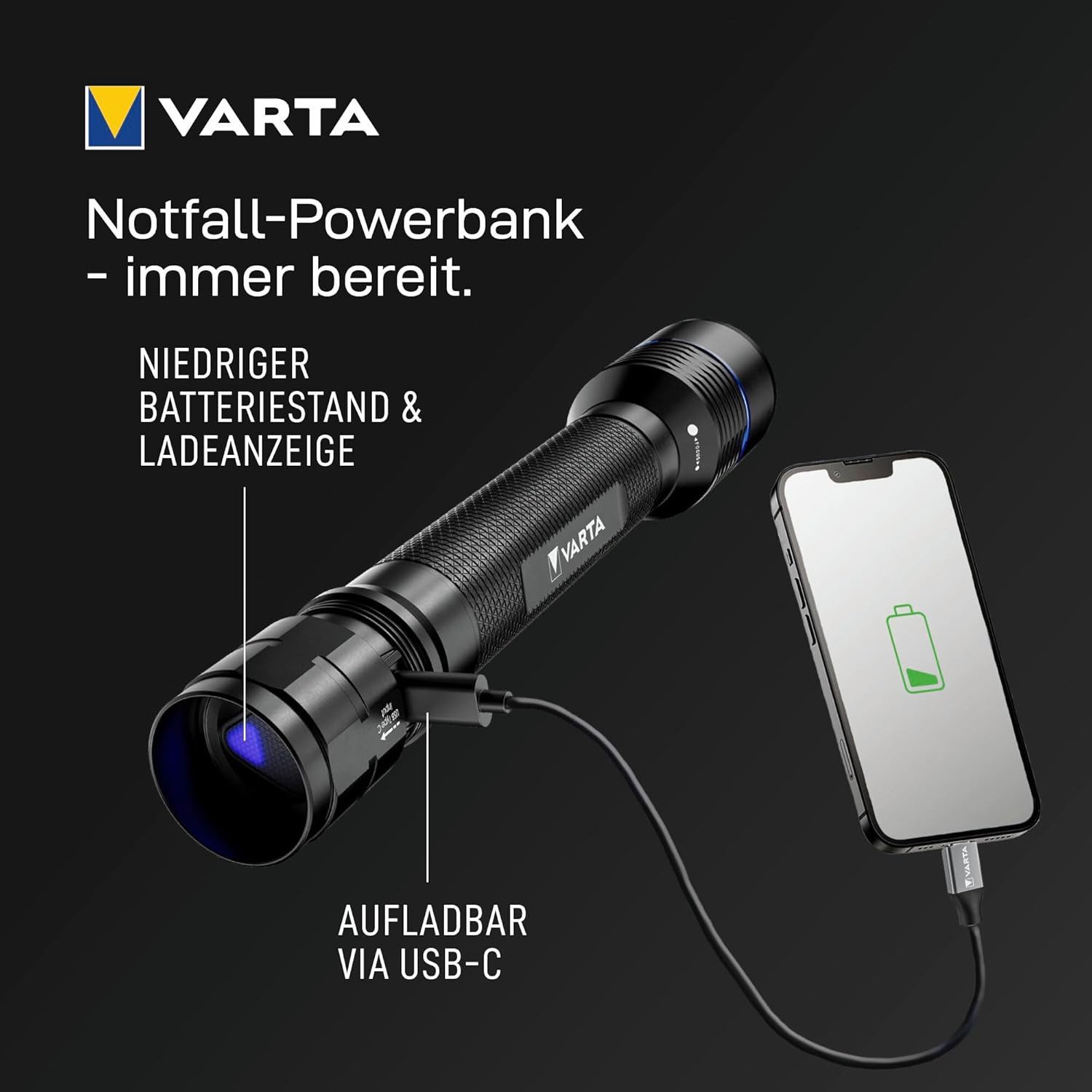 VARTA Einbauleuchte NIGHT CUTTER PRO F40R, Hochleistungs-Taschenlampe mit langlebigem Licht