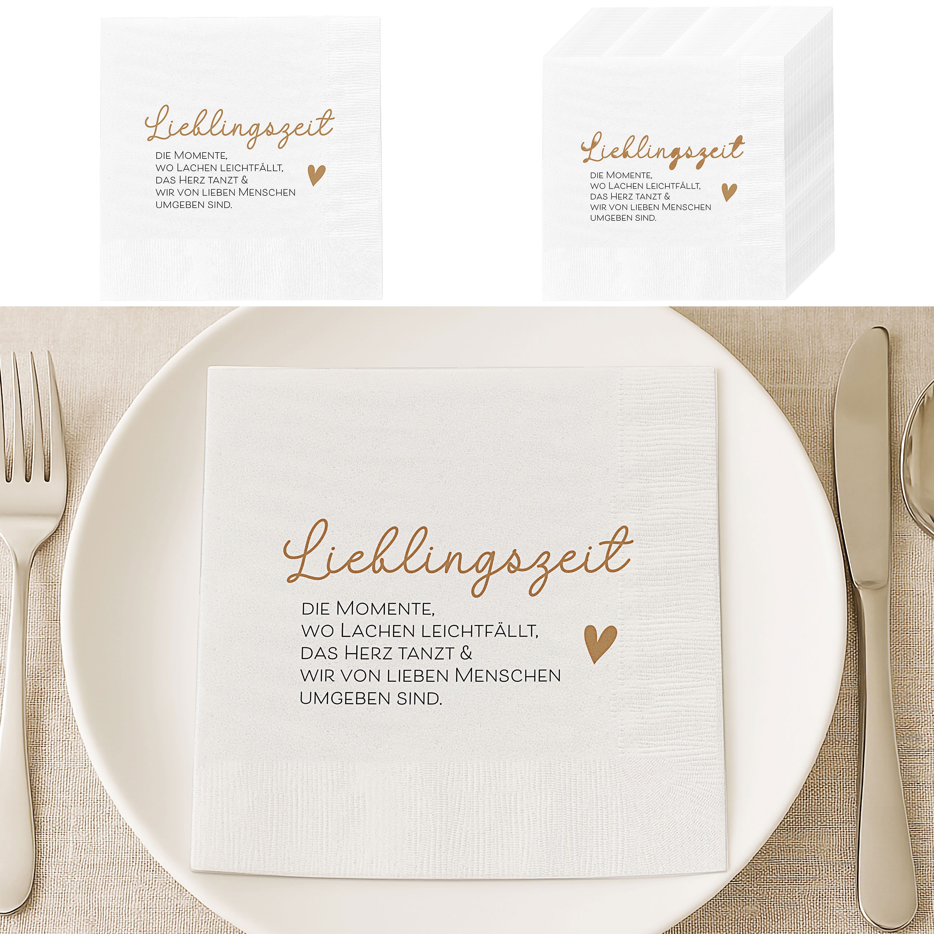 CEPEWA Papierserviette Servietten 'Lieblingszeit' 80er Set 33x33cm 3-lagig weiß schwarz gold – Bild 4 von 5