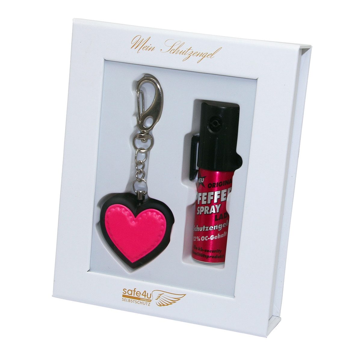 KH Security Marderspray Geschenkbox Sicherheit: Herz-Alarm + Pfefferspray, für mehr Sicherheit im Alltag, beim Joggen oder auf Reisen, Sicherheitsset für unterwegs in schöner Geschenkbox