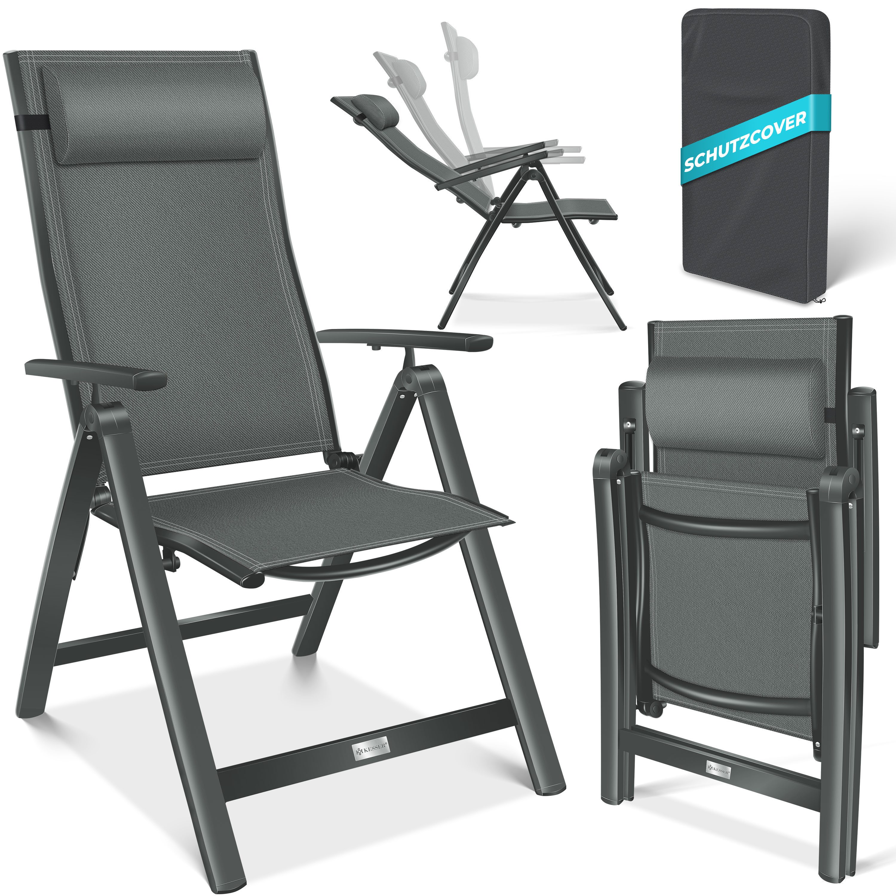 KESSER Gartenstuhl (1 St), Hochlehner mit Armlehnen Aluminium Klappstuhl