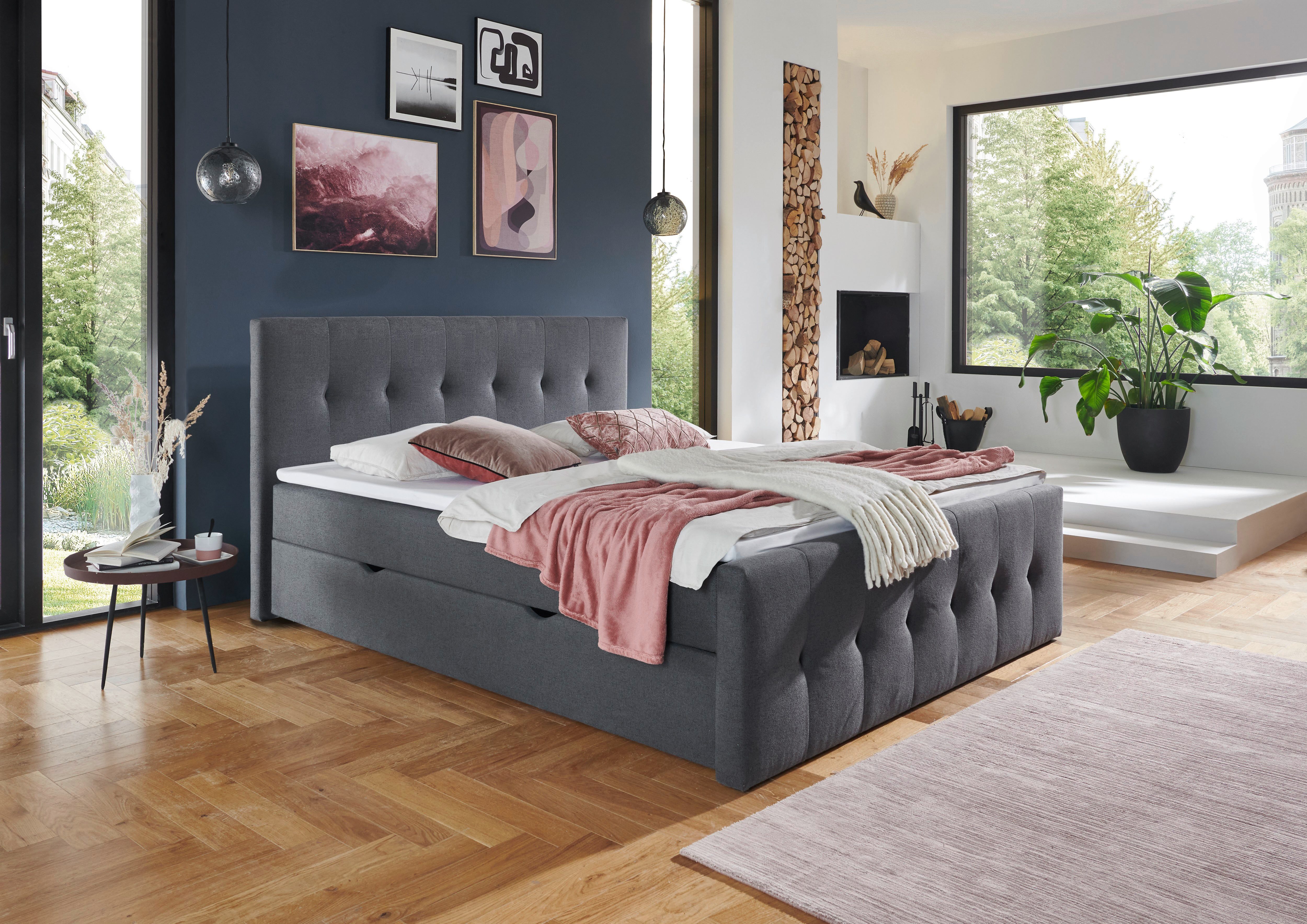 Home affaire Boxbett Tessaja, inkl. Bettkasten, in der Breite 180x200cm erhältlich, Kopf- und Fußteil gesteppt, inkl. Anti-Slip-Topper