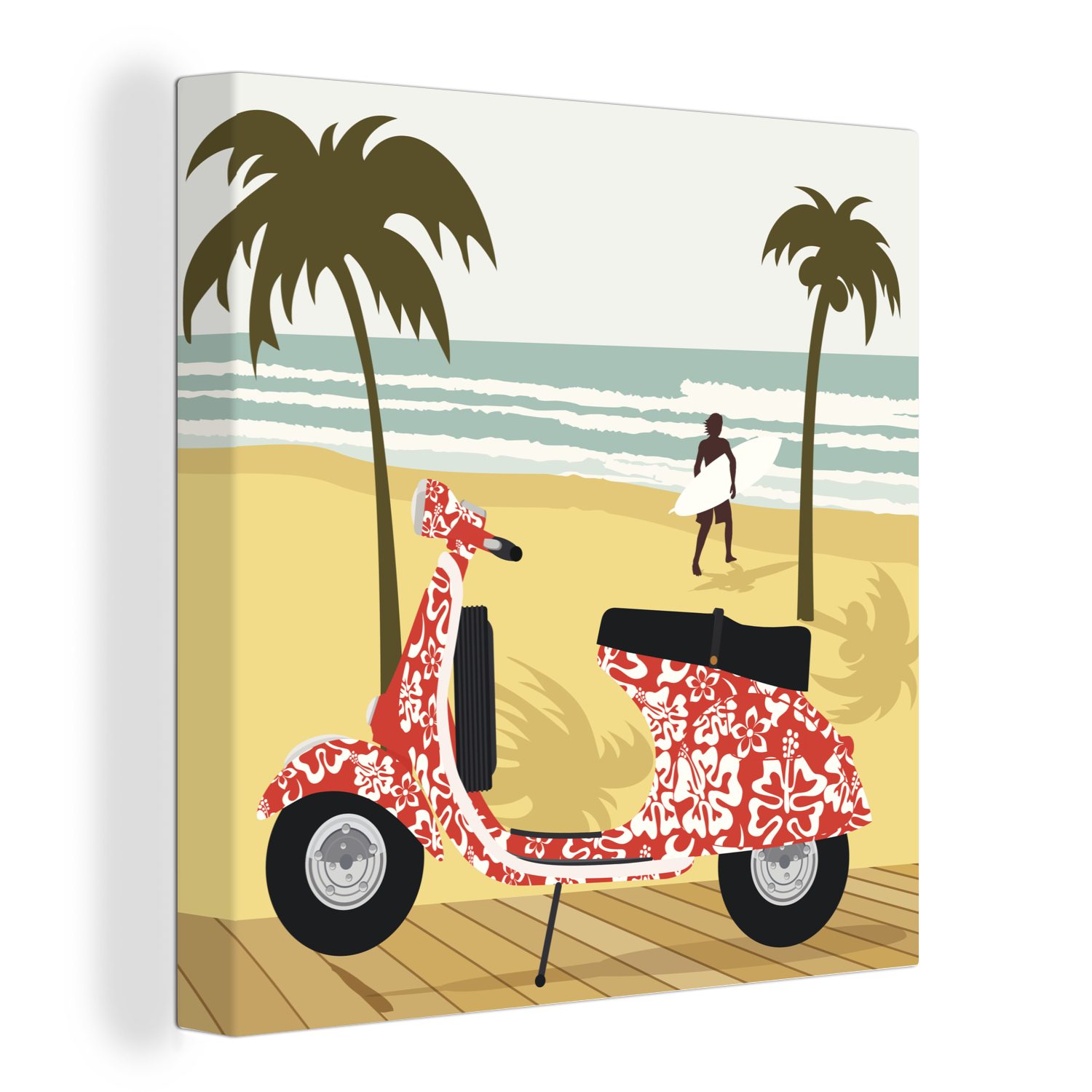 St), am OneMillionCanvasses® Leinwandbild einer Schlafzimmer (1 Bilder Wohnzimmer Vespa für roten Illustration Strand, Leinwand