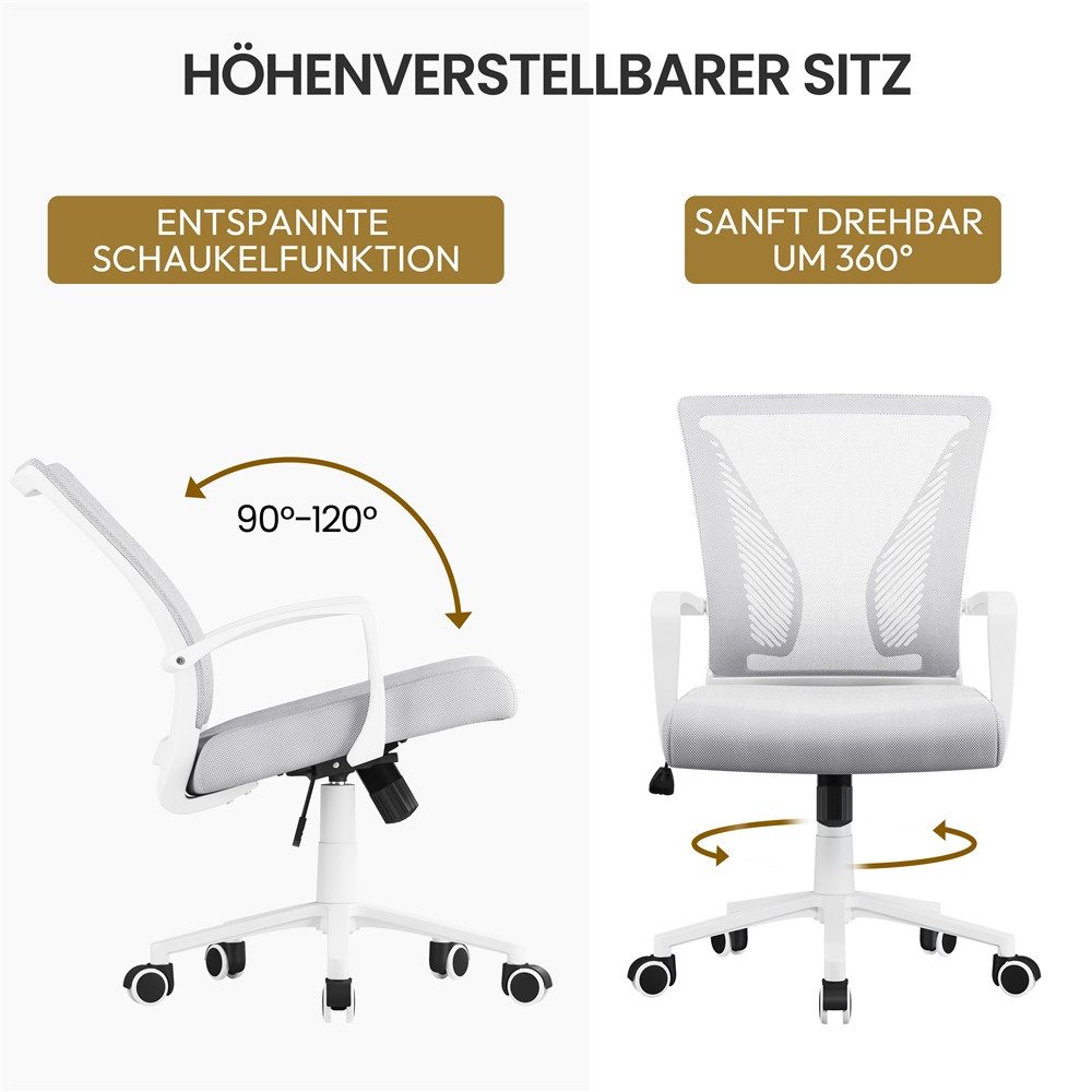 Yaheetech Bürostuhl aus Mesh-Gewebe Höhenverstellbarer Schreibtischstuhl, Ergonomischer Drehstuhl Arbeitsstuhl Computerstuhl mit Wippfunktion – Bild 5 von 5