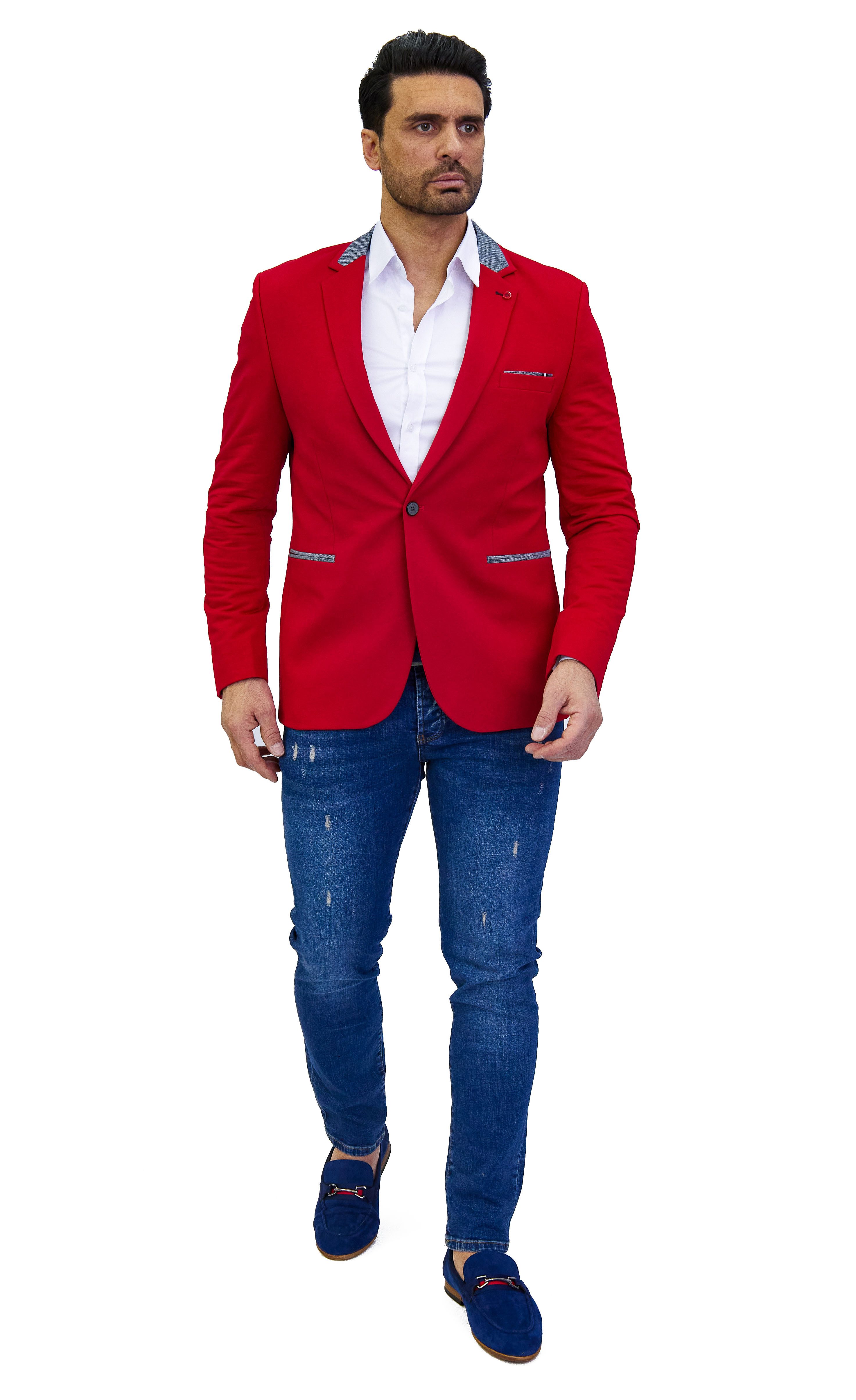 Denim Distriqt Jerseysakko Sportliches Herren Jersey Sakko mit besonderen Details Rot 46
