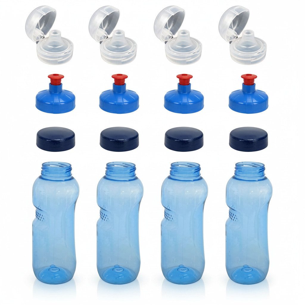 Greiner Trinkflasche, 4x 0,5L Kavodrink Wasserflasche + 4x FlipTop + 4x Push-Pull