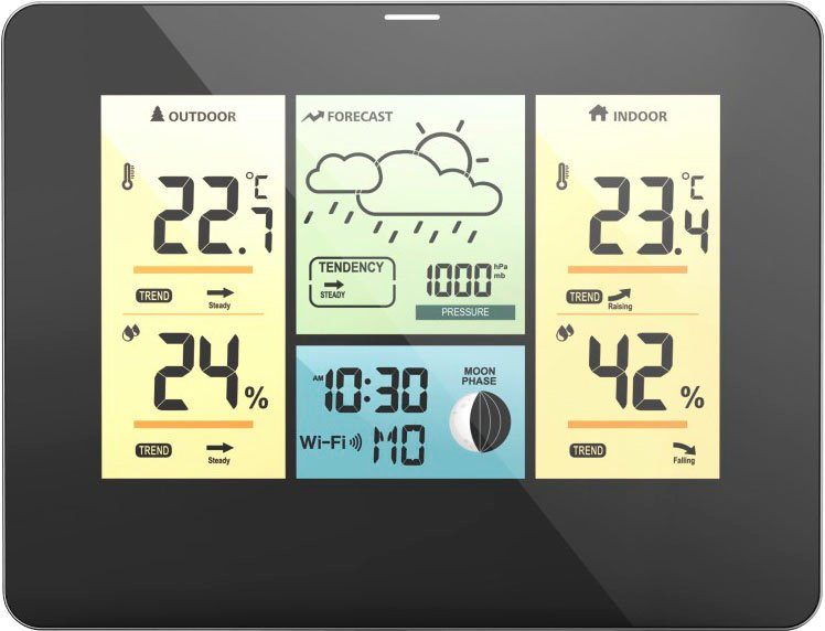 App Außensensor, Hama Barometer, App, Thermometer/Hygrometer Barometer, WLAN Farbdisplay) mit Thermometer/Hygrometer Außensensor, Wetterstation (WLAN,