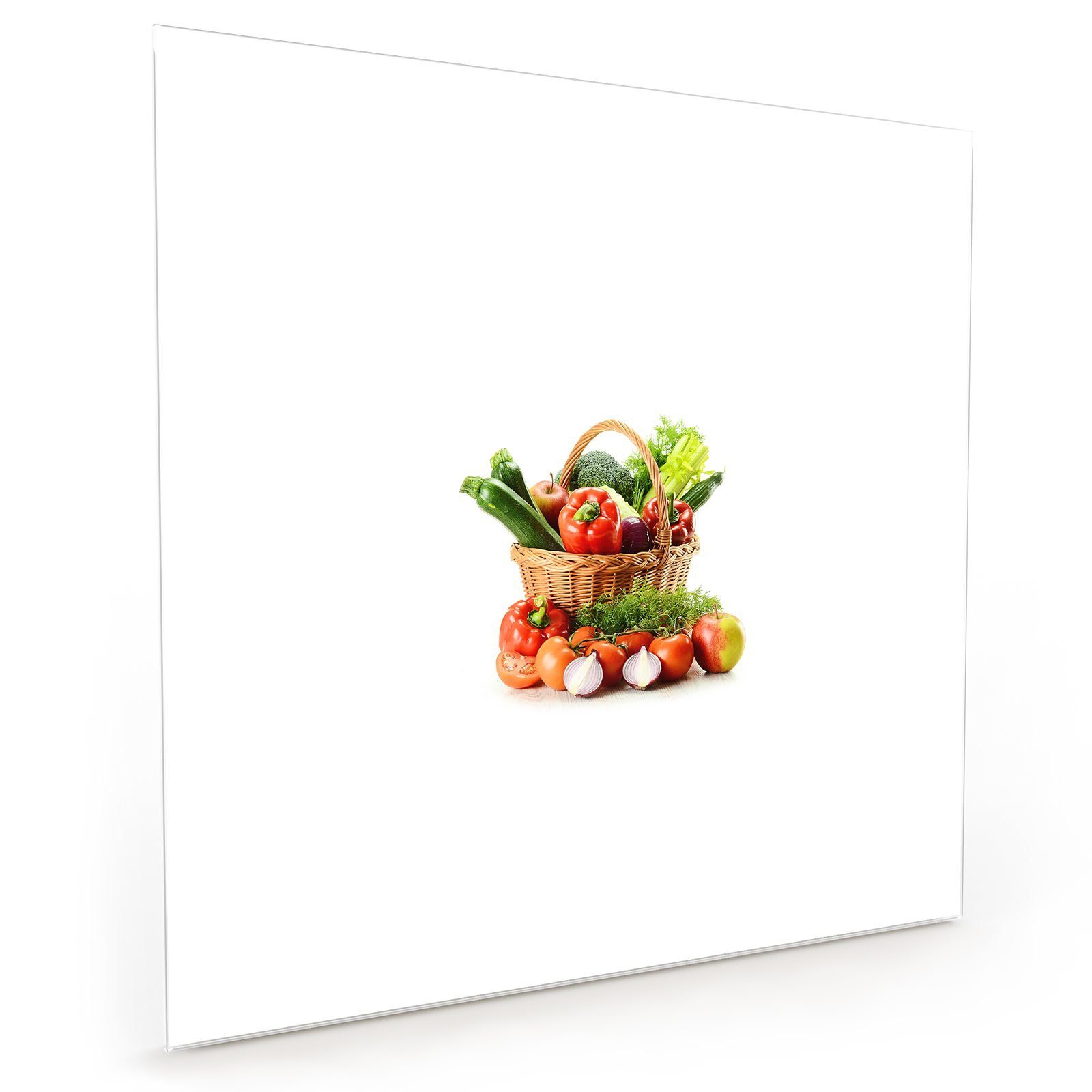 Primedeco Küchenrückwand Spritzschutz Glas Gemüse im Korb