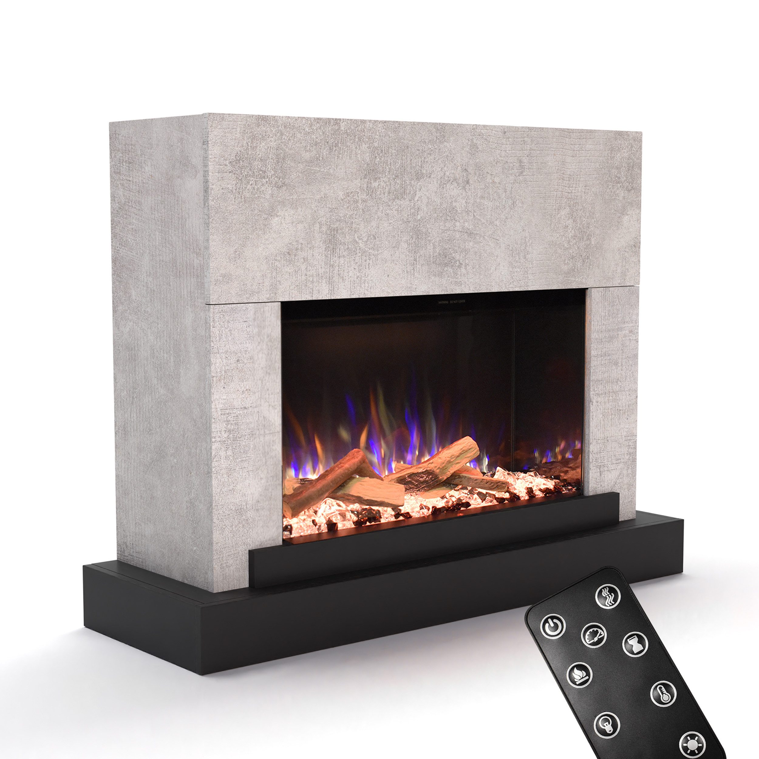 GLOW FIRE Elektrokamin PR4 E-Motion 3D, Elektrischer Kamin mit 3D Feuer mit Heizung, täuschend echte Flamme mit Heizung, 3 Dekorationen