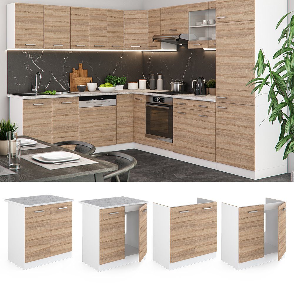 Vicco Unterschrank R-Line, Sonoma/Weiß, 80 cm ohne Arbeitsplatte (1-St)