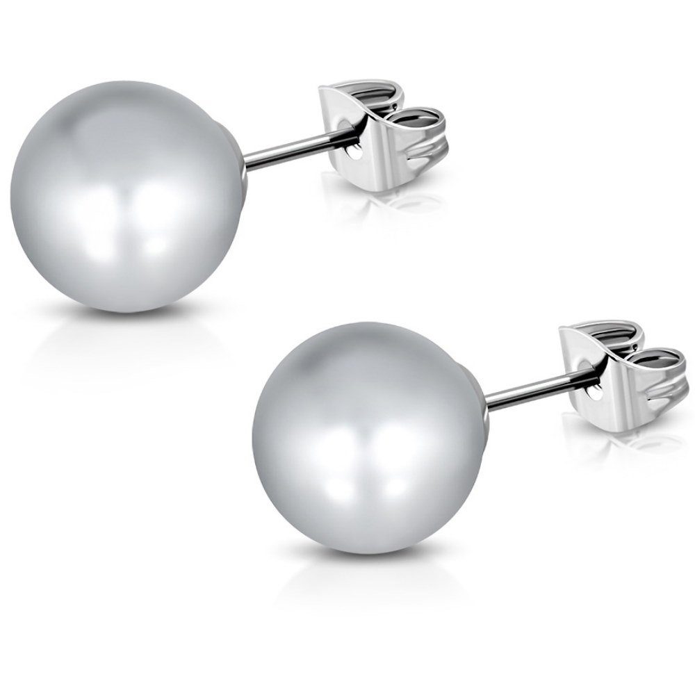 BUNGSA Ohrstecker-Set Ohrstecker Perle 8mm Silber aus Edelstahl Damen (1 Paar (2 Stück), 2-tlg), Ohrschmuck Ohrringe taubengrau