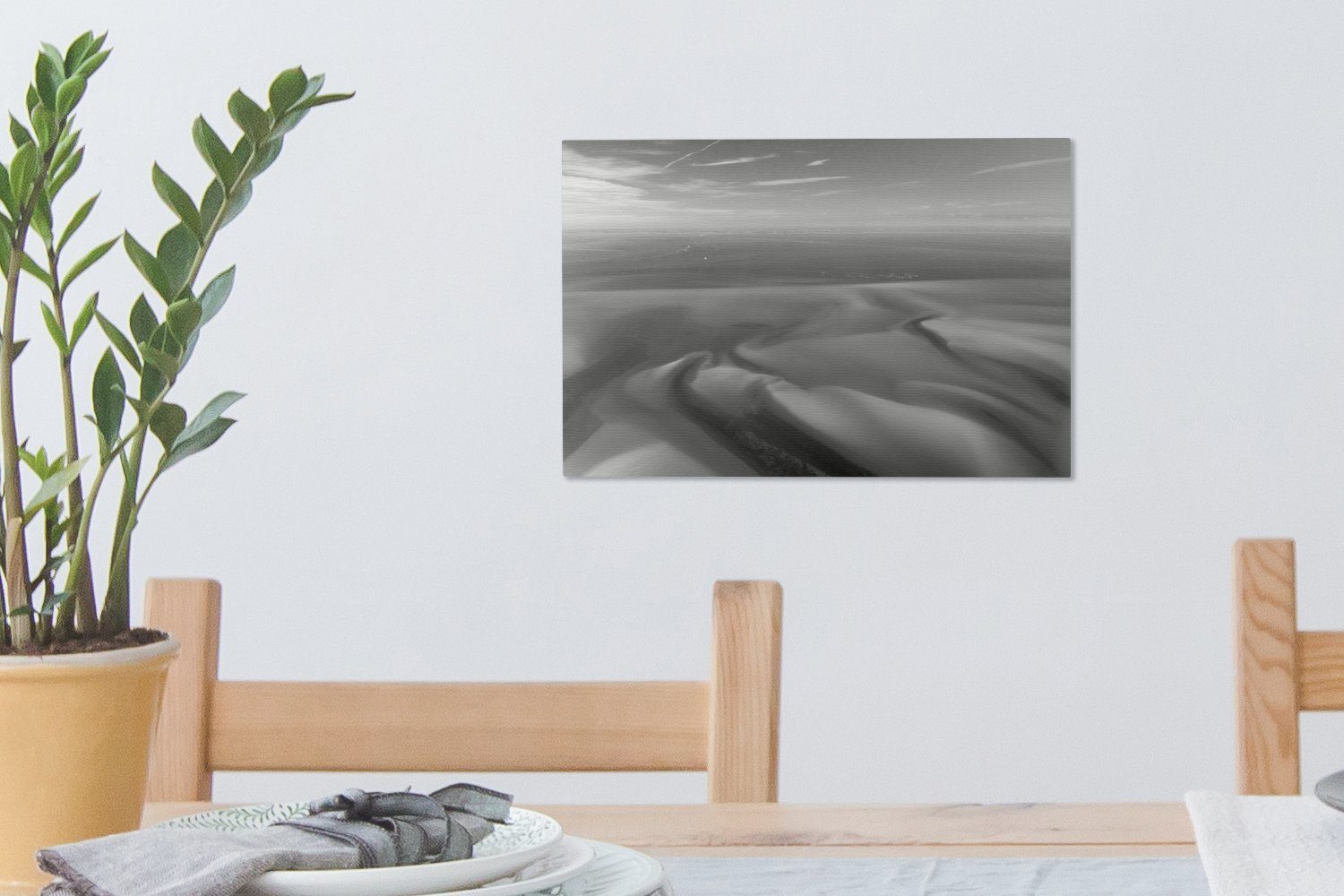 OneMillionCanvasses® Leinwandbild Leinwandbilder, - Wanddeko, (1 Aufhängefertig, Luftaufnahme cm des St), 30x20 Wattenmeeres schwarz-weiß, bunt Wandbild