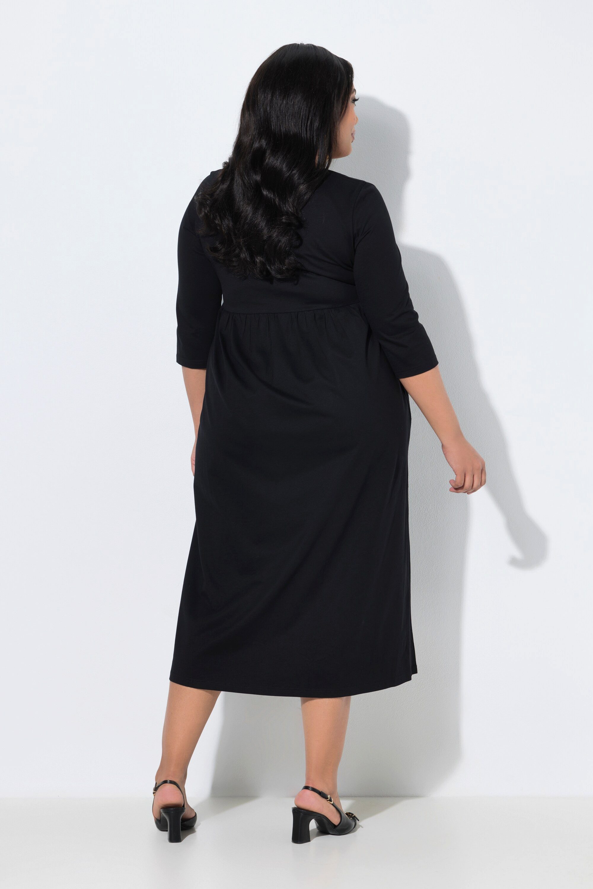 Ulla Popken Maxikleid Jerseykleid Empirenaht V-Ausschnitt 3/4-Arm – Bild 3 von 4