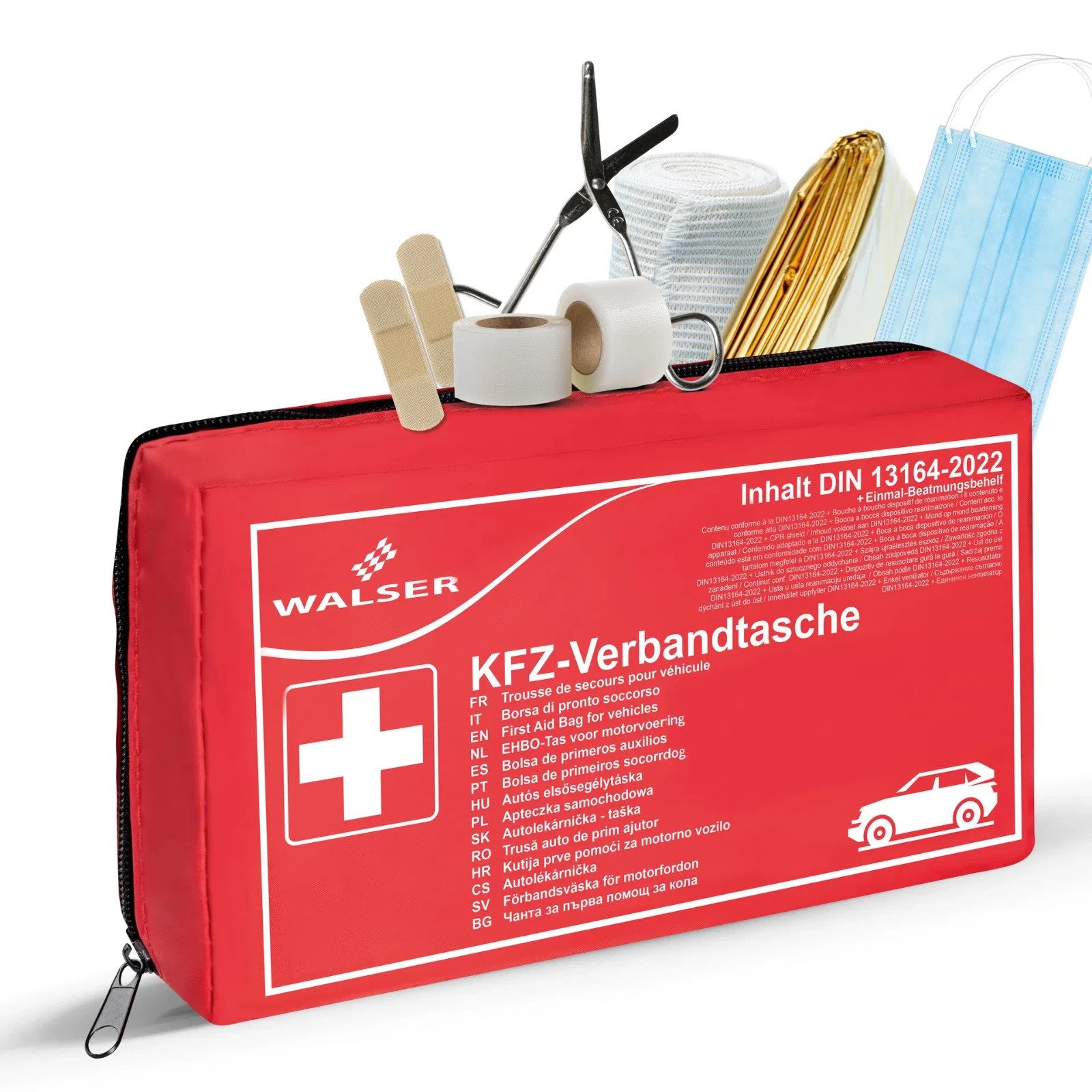 WALSER KFZ-Verbandtasche Notfall Auto Verbandtasche Verbandszeug aktuelle DIN Norm