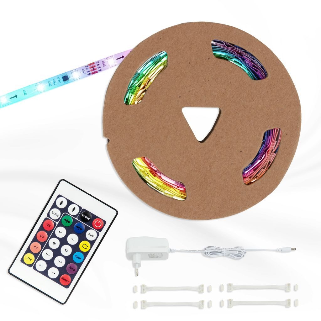Briloner Leuchten LED-Streifen 2267-150D, 150-flammig, 5m, RGB, dimmbar, Zuleitung 1,5 m, Fernbedienung, weiß