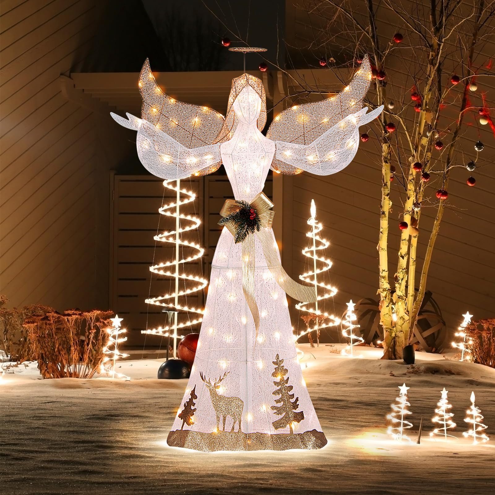 COSTWAY Weihnachtsfigur, 150cm Engel mit 100 günstig online kaufen