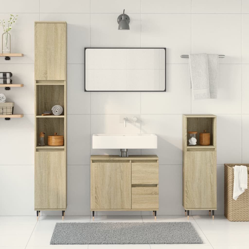vidaXL Badezimmer-Set 3-tlg. Badmöbel-Set Sonoma-Eiche Holzwerkstoff, günstig online kaufen