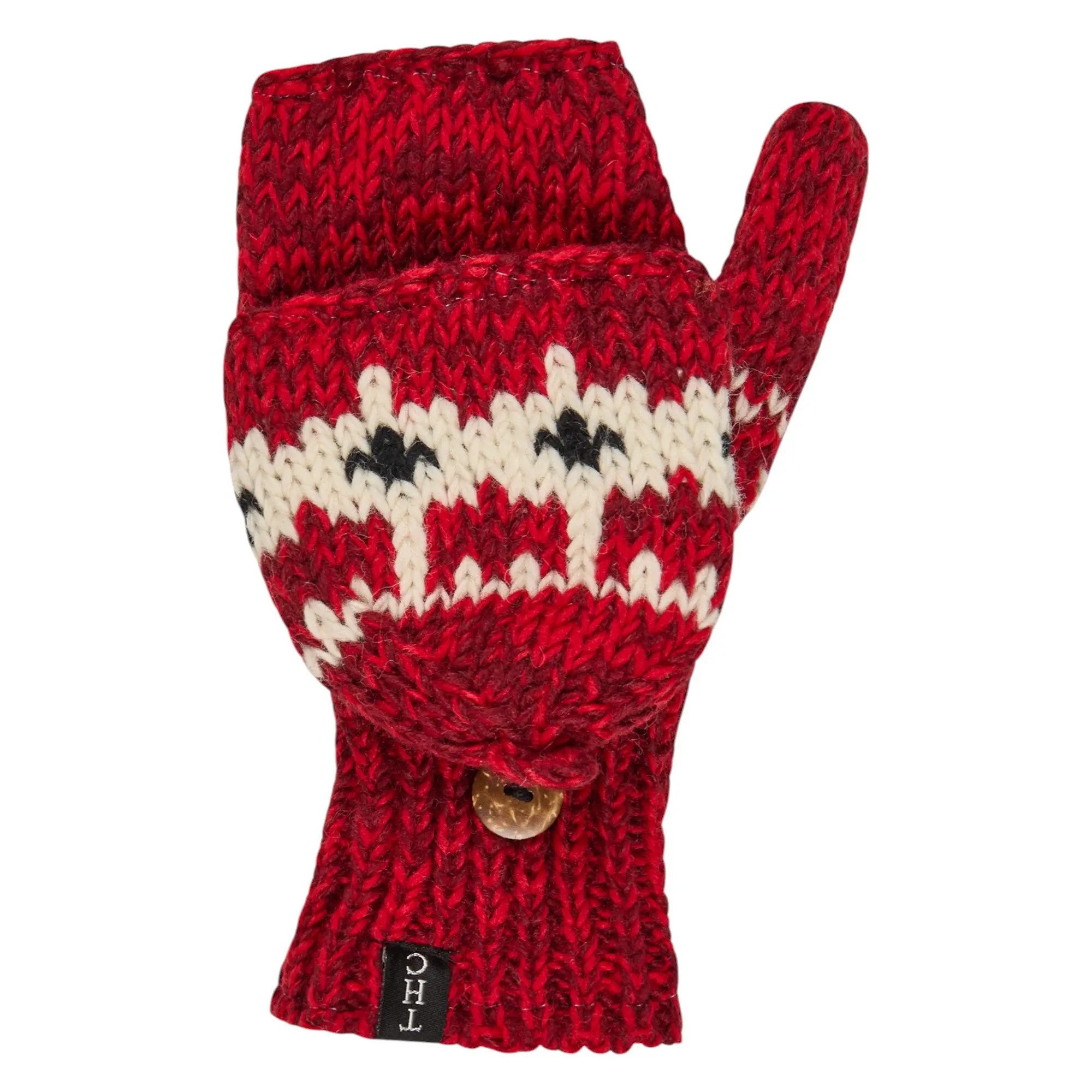 THC Natural Line Strickhandschuhe THC Klapphandschuhe 601 Norweger rot (1-St., 1 Paar) abklappbare Fingerspitzen