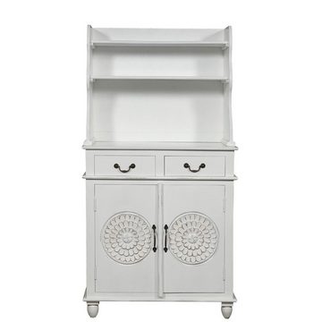 baario Highboard Highboard BLATO Shabby weiß, massiv Kommode mit Regalaufsatz Schnitzerei