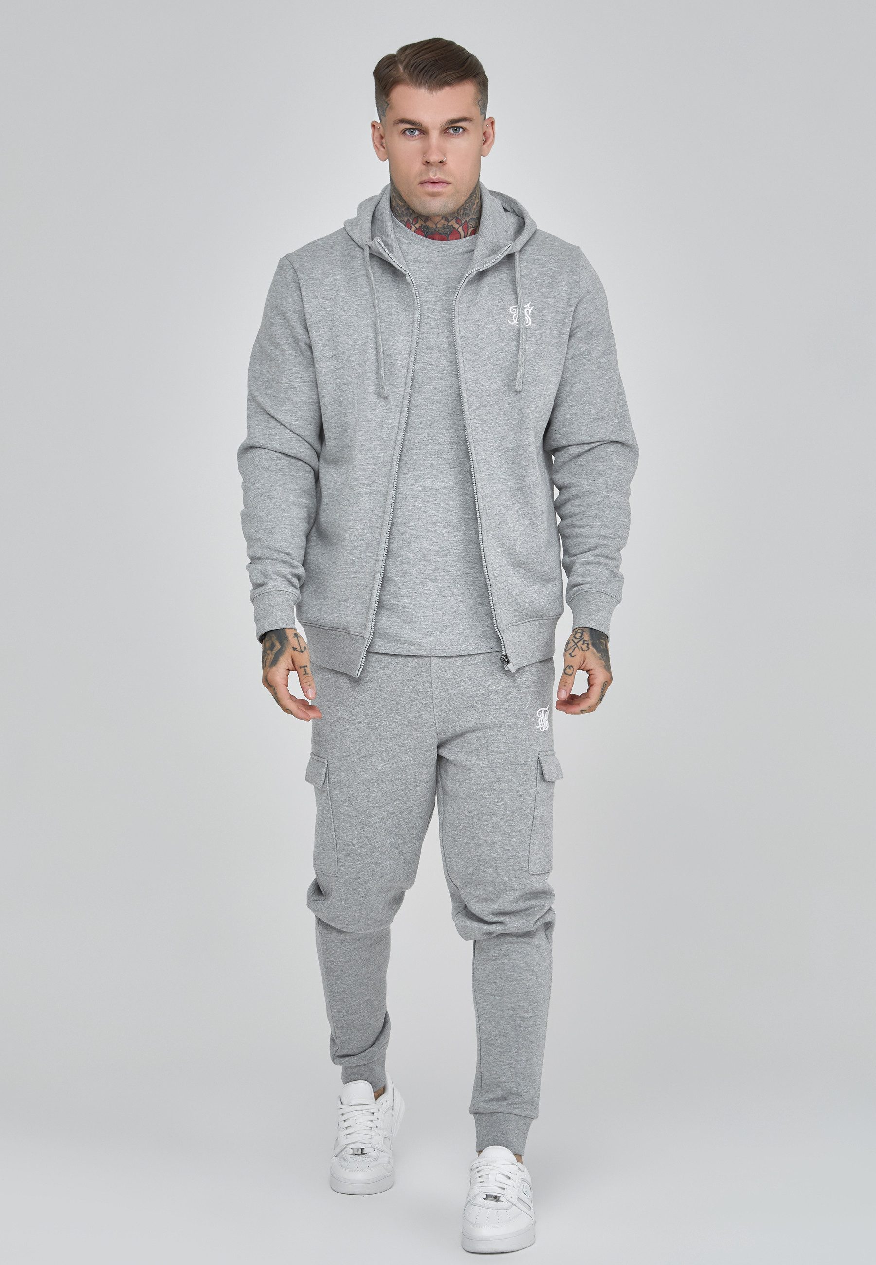 Siksilk Sweathose SikSilk Herren Graue Essentials Cargo Jogginghose günstig online kaufen