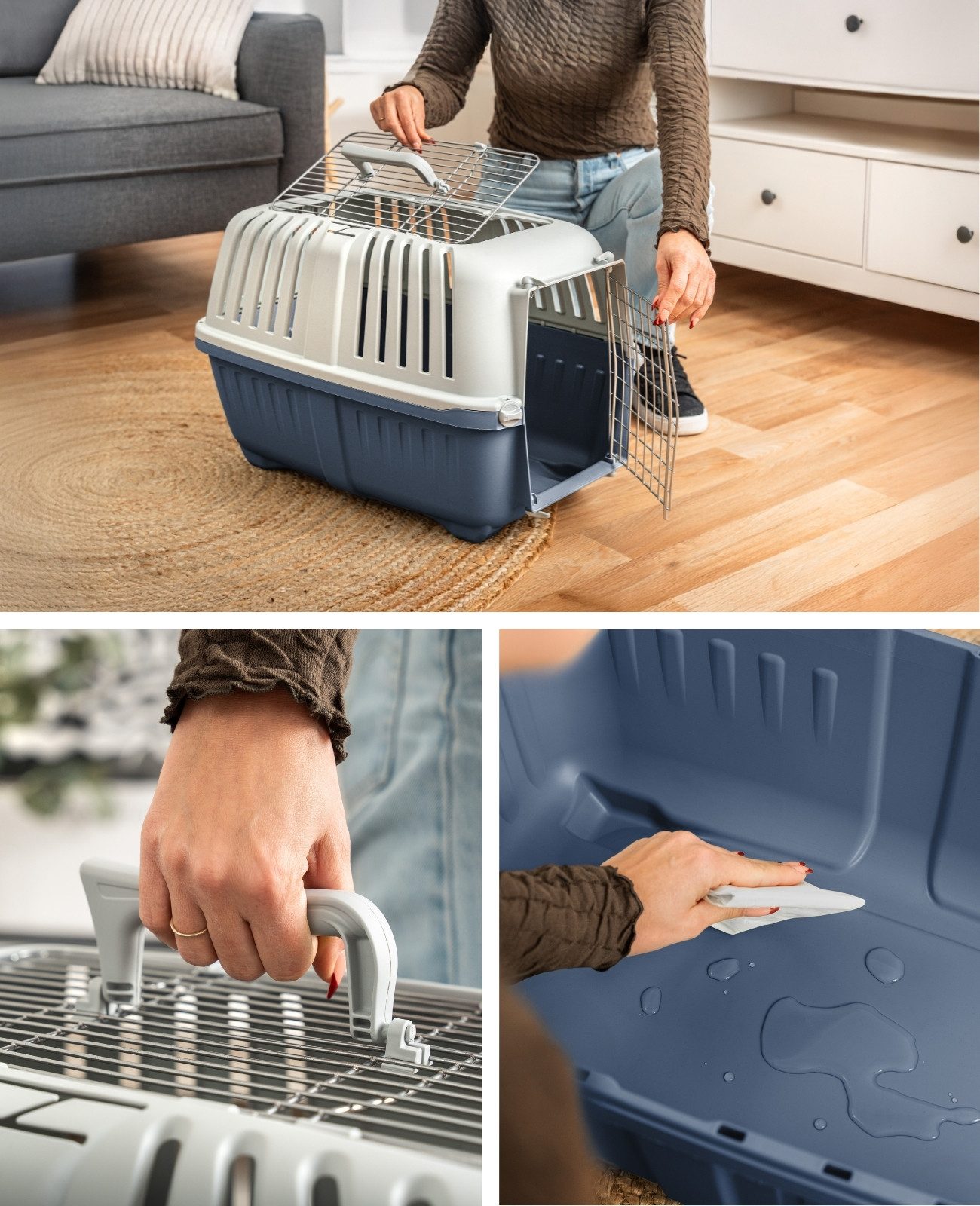 lionto Tiertransportbox für Katzen 58,5x35,5x40 cm, sicher & robust bis 15 kg, Metalltür und -öffnung