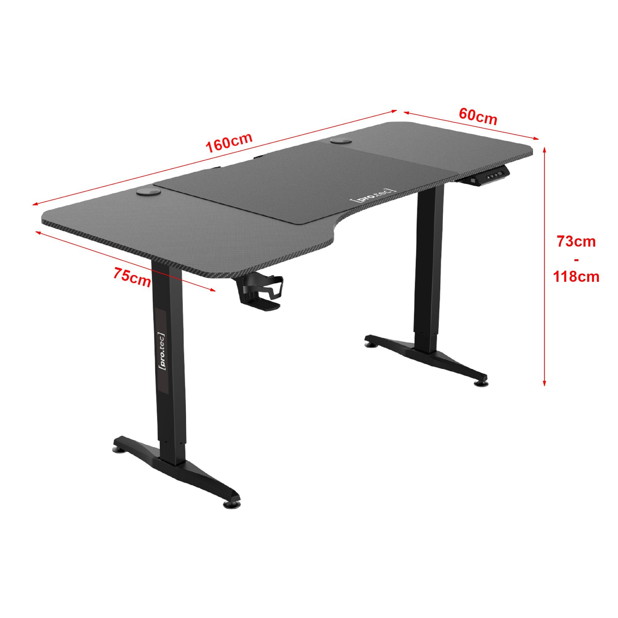 Schreibtisch, Schreibtisch Höhenverstellbarer pro.tec »Oxnard« 160x75cm Schwarz