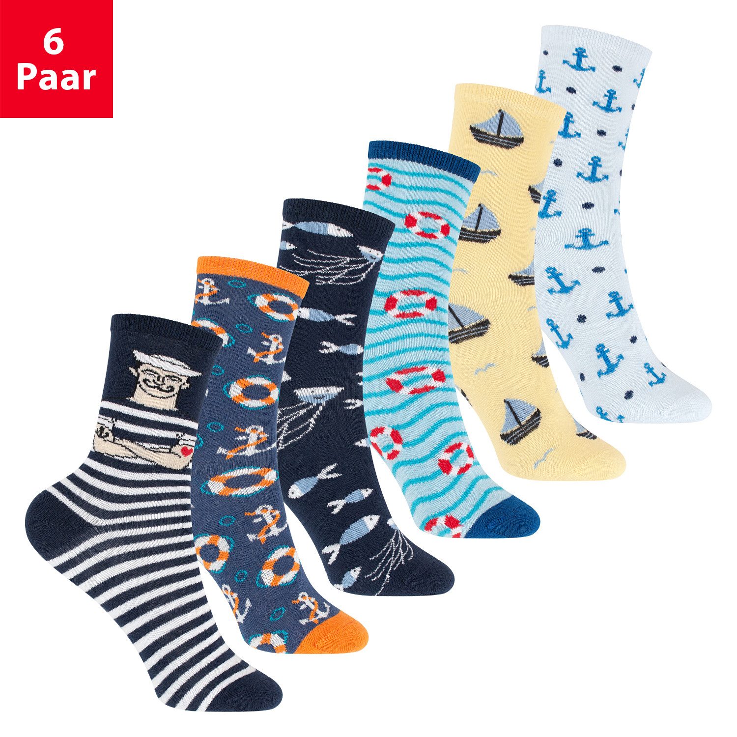 Footstar Freizeitsocken Bunte Kinder Baumwoll Basic Socken (6 Paar) Fun Motive