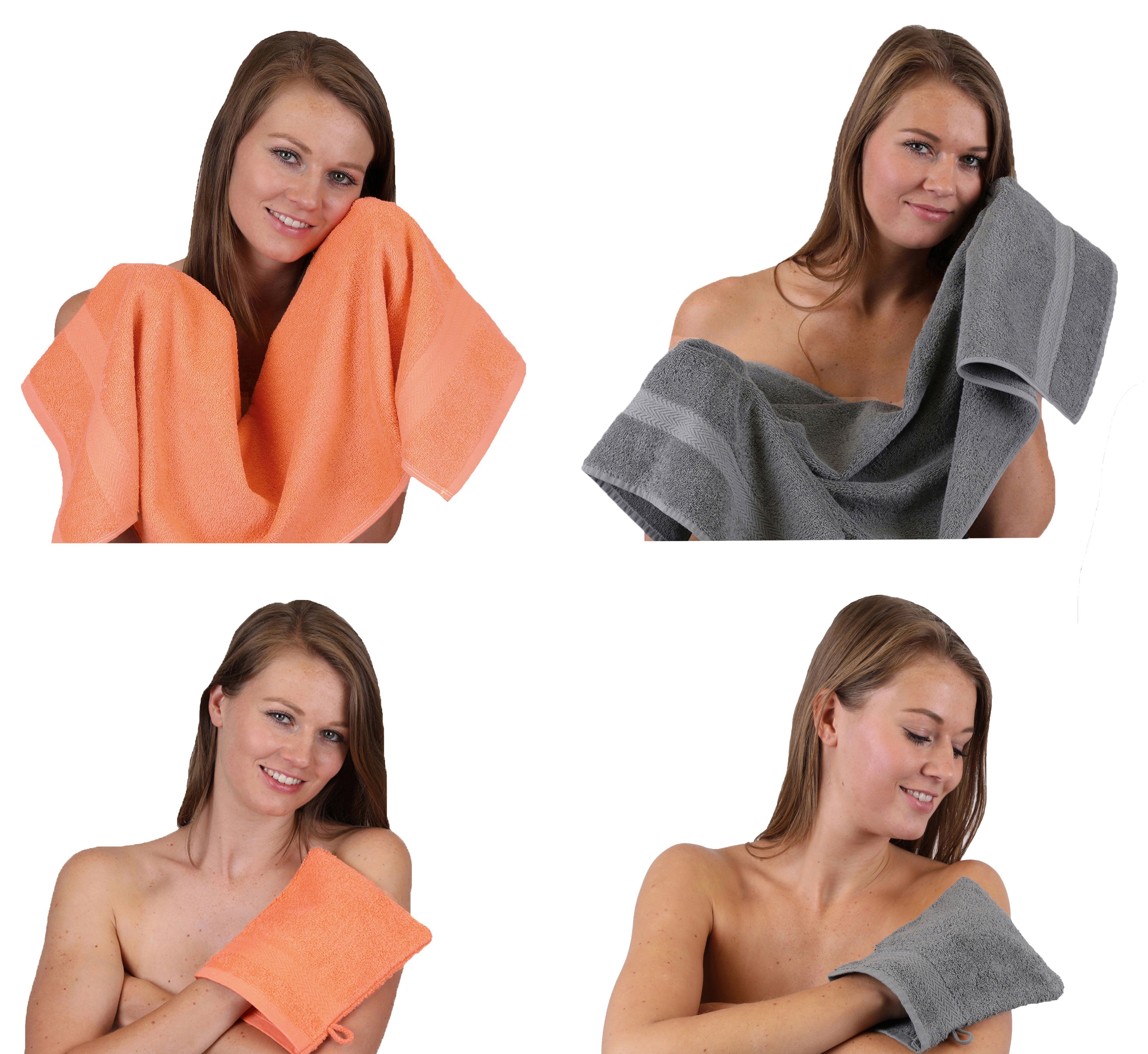 Waschhandschuhe, Set 100% Pack Set Handtuch TLG. grau Handtücher 2 2 4 100% Handtuch Baumwolle Betz orange - Baumwolle anthrazit Happy