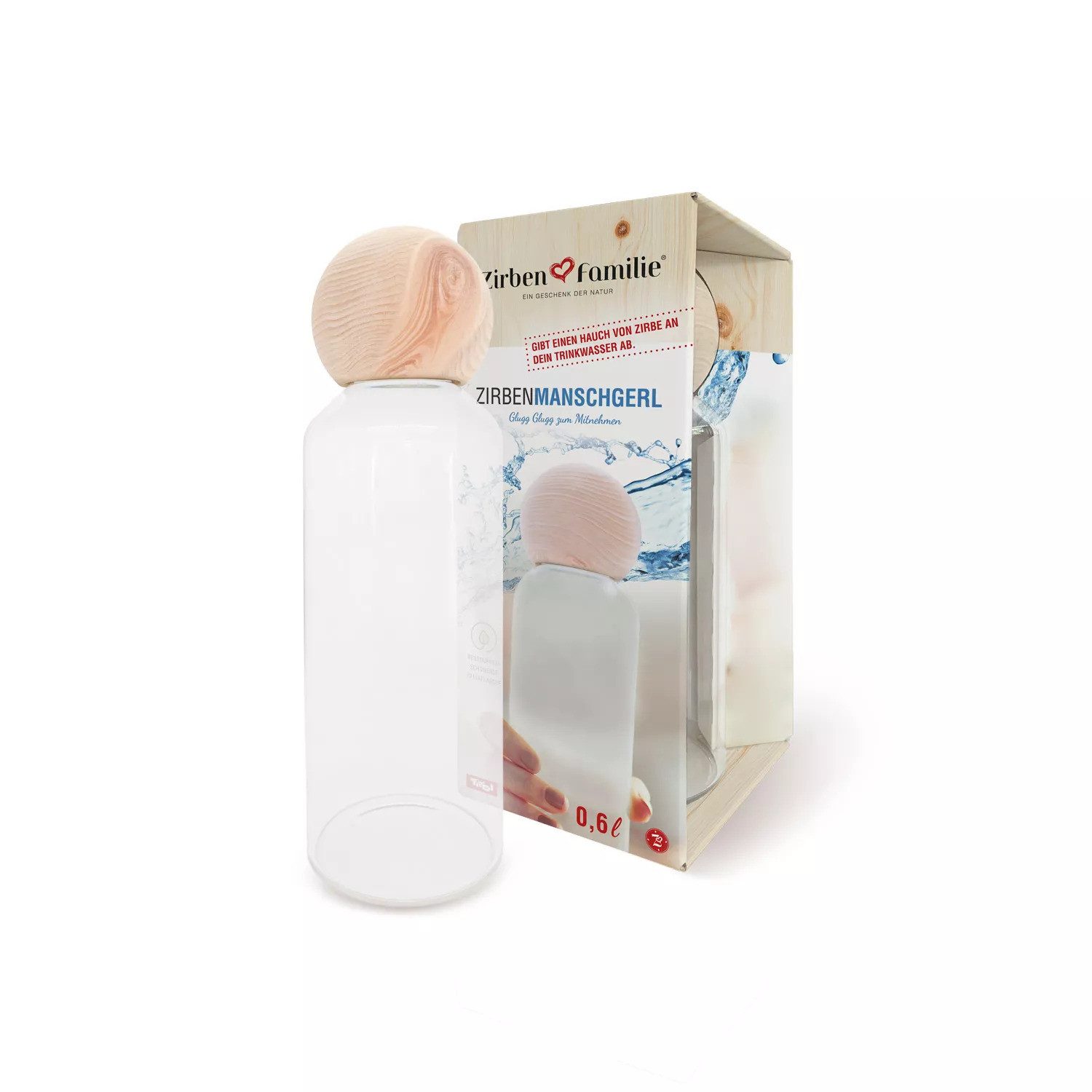 Zirbenfamilie Ersatzscherkopf SET: ZirbenManschgerl Trinkflasche 0,6 Liter 600 ml