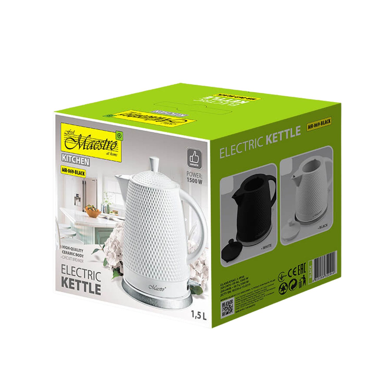 Feel Maestro Wasserkocher MR-069, 1.5 l, 1500 W, 1,5l Keramik-Wasserkocher