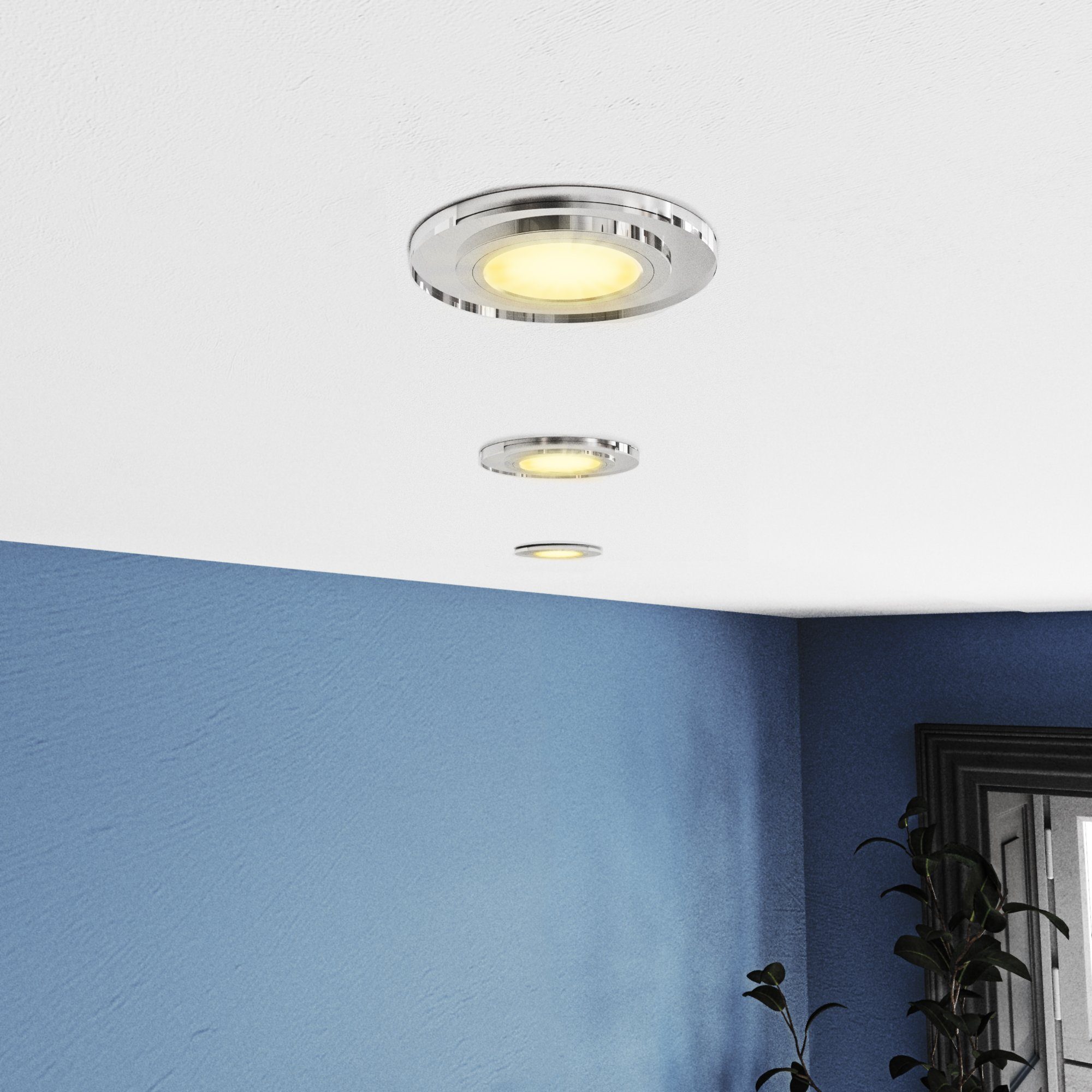 SSC-LUXon LED Einbaustrahler Design klar Glas LED Einbauleuchte in rund GU10 Warmweiß Lampe, mit LED
